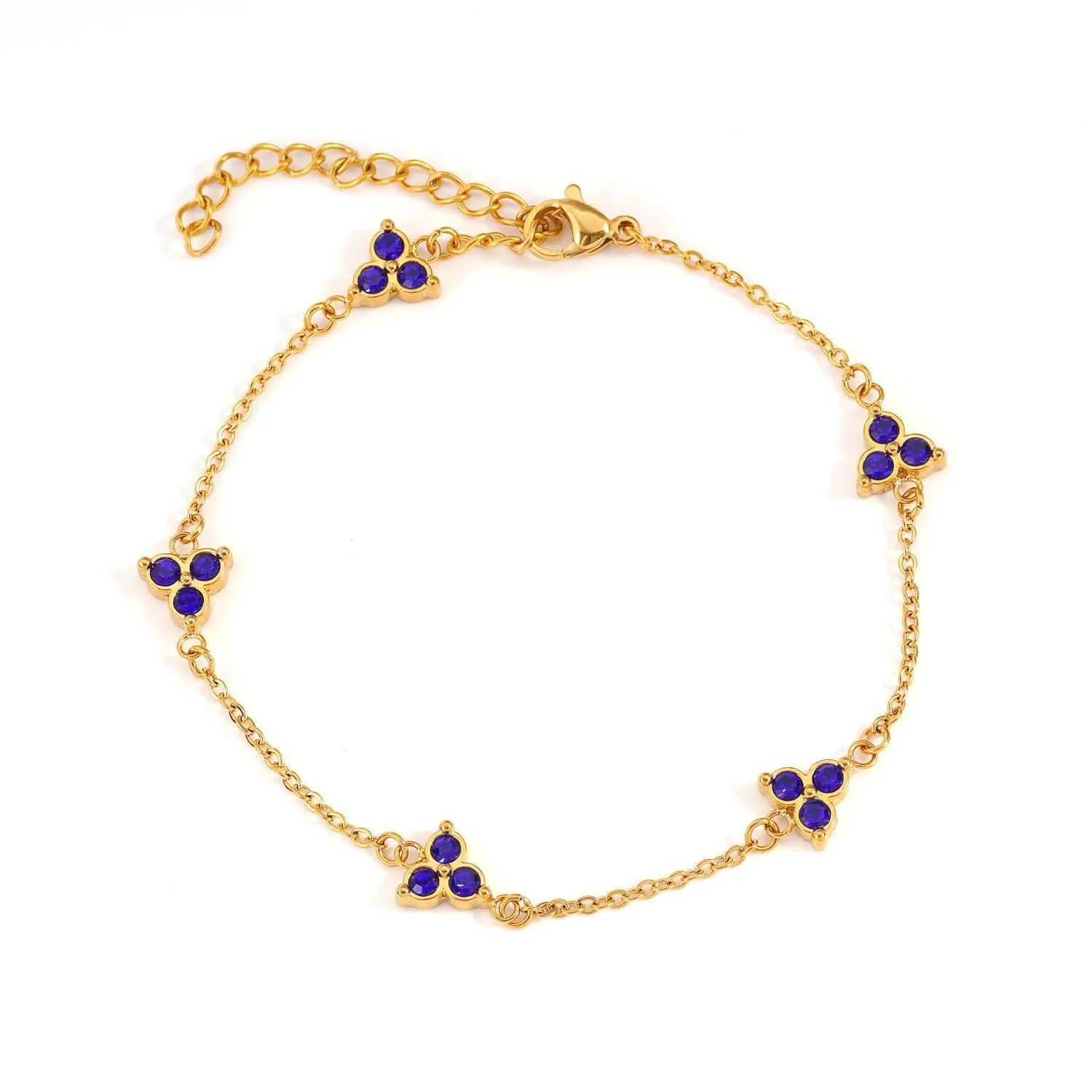 Women's stainless steel bracelet with a geometric triangle pendant, shown in gold and steel tone options with coloured stones.