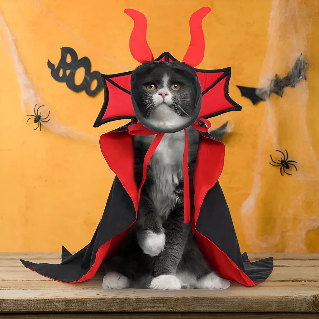 Black polyester pet vampire cloak and hat Halloween costume for cats and dogs