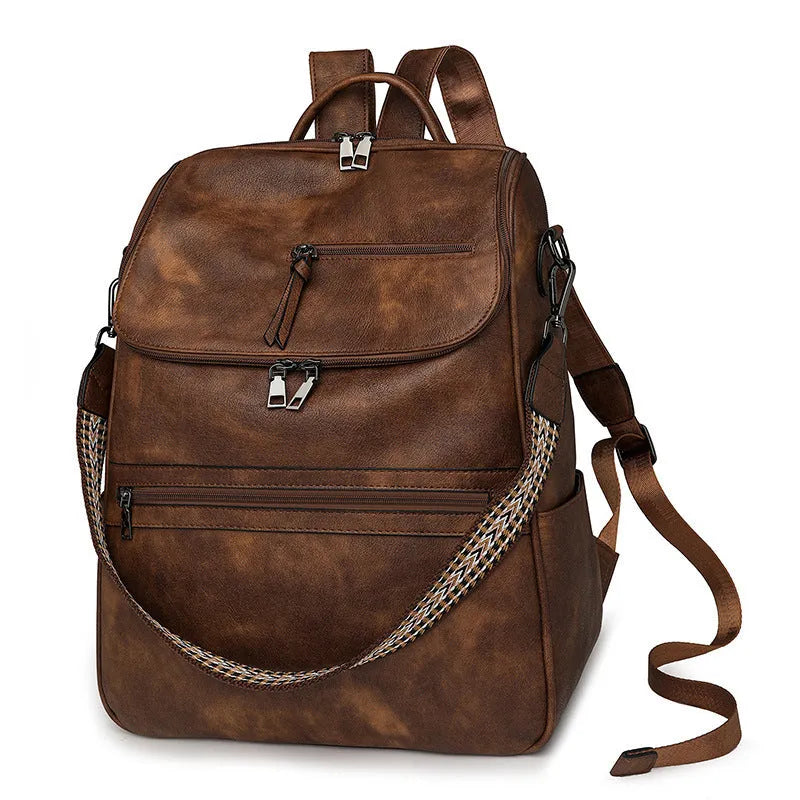 Retro PU college backpack with curved shoulder straps in multiple colour options