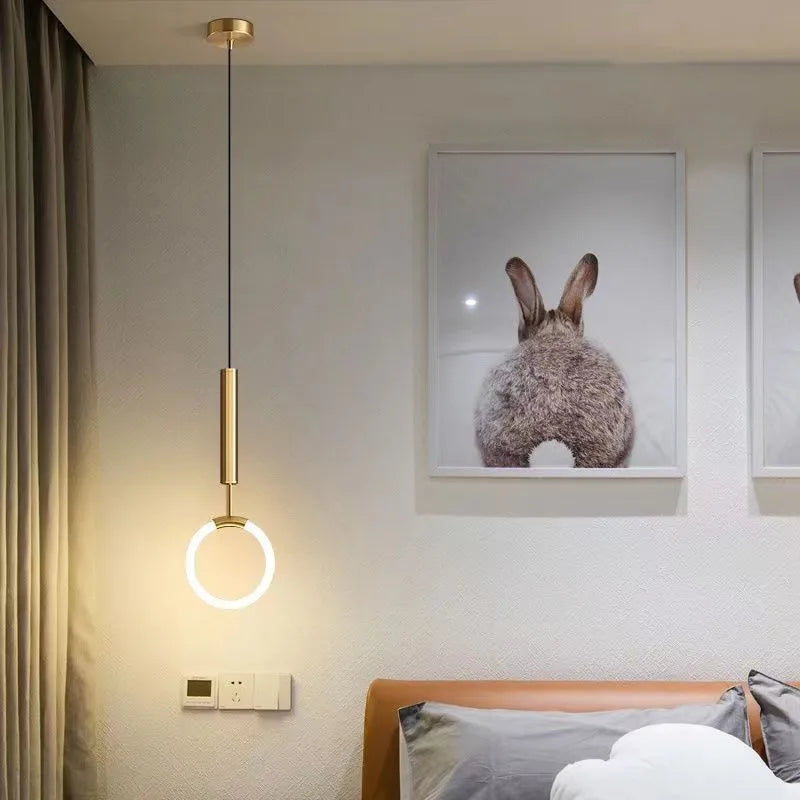 Nordic minimalist U-shaped metal bedside chandelier pendant light with three-colour dimming.