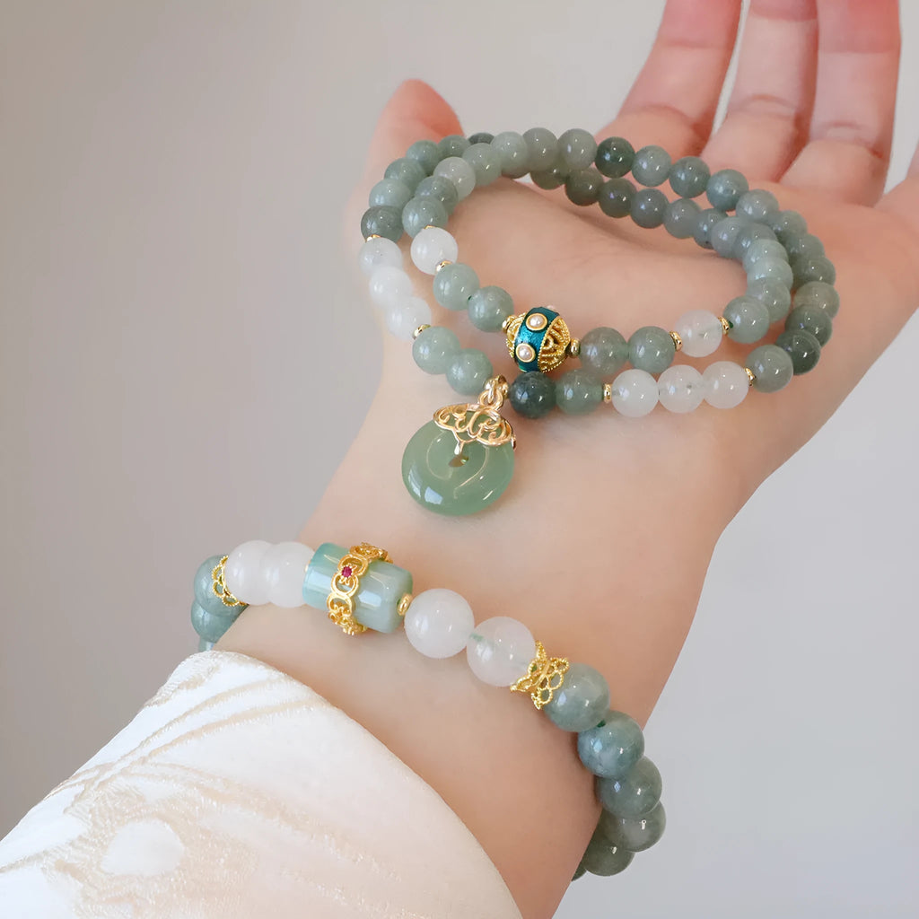 Women's Myanmar jade bracelet with safety buckle pendant in geometric new Chinese style