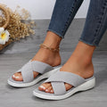 Black wedge peep-toe slippers with thick rubber sole and PVC upper for women