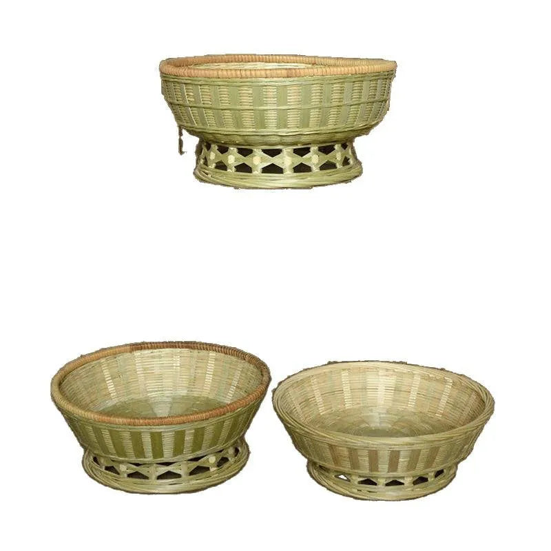 Handmade woven bamboo storage basket in natural colour with open top design