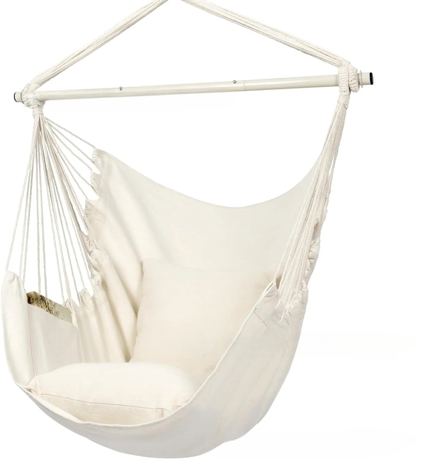 Folding canvas hammock chair with seat cushion and iron pipe in beige colour