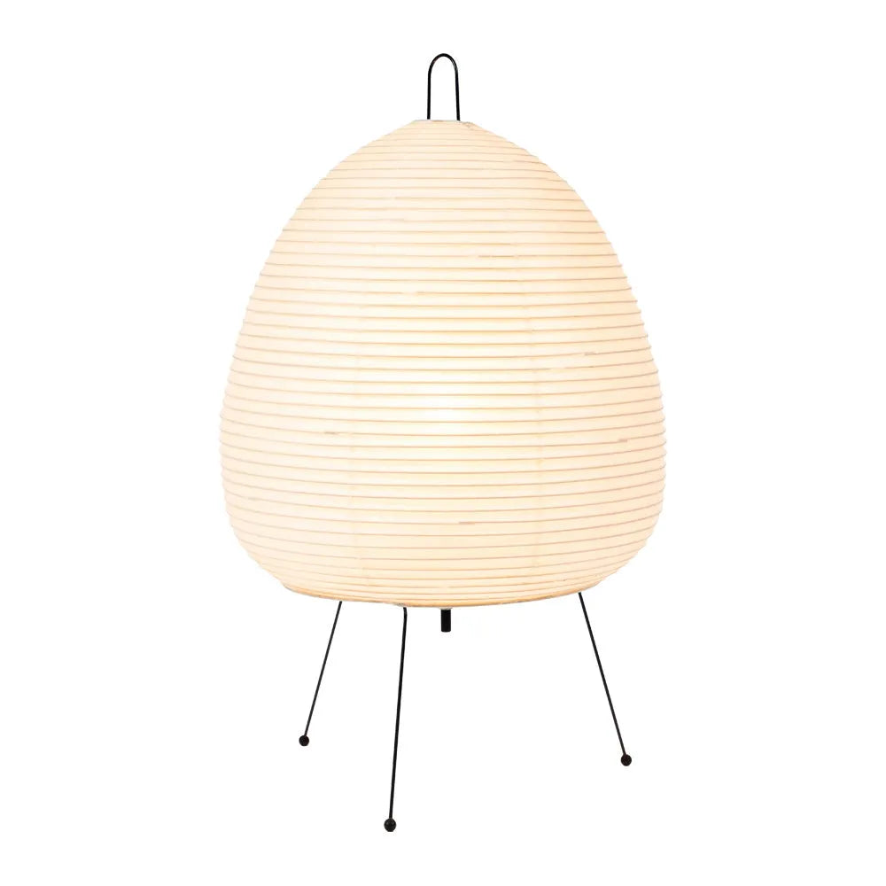 Handmade Nordic-style table lamp with a Japanese rice paper shade and aluminium base on a wooden table
