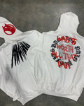 Printed skull and letter pattern hooded sweatshirt with hot rhinestone details in loose cardigan style