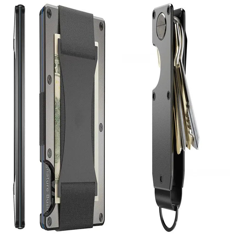 Metal card bag wallet with RFID anti-theft blocking, solid colour, frosted finish, unisex coin and card holder