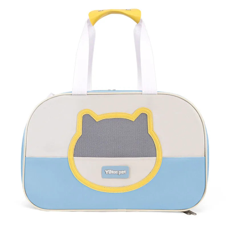 Foldable outdoor cat backpack in blue colour with breathable Oxford cloth construction and 15 kg capacity