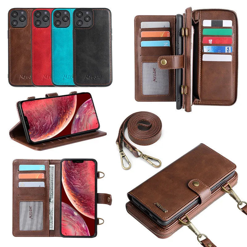 Detachable magnetic wallet phone case in black for Samsung Galaxy and iPhone