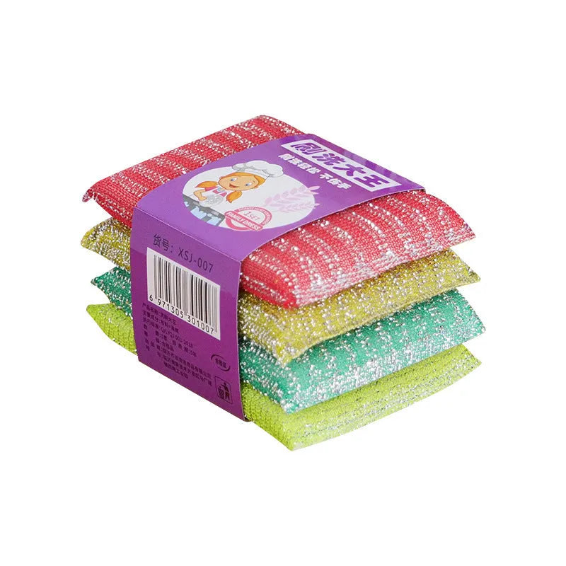 Pinstripe fabric dishwashing sponge mop in macaron colours measuring 12x8.5cm for wet and dry kitchen cleaning