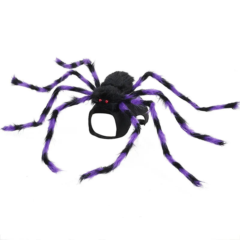 Halloween spider costume for pets in polyester available in grey, brown, black, and purple colours