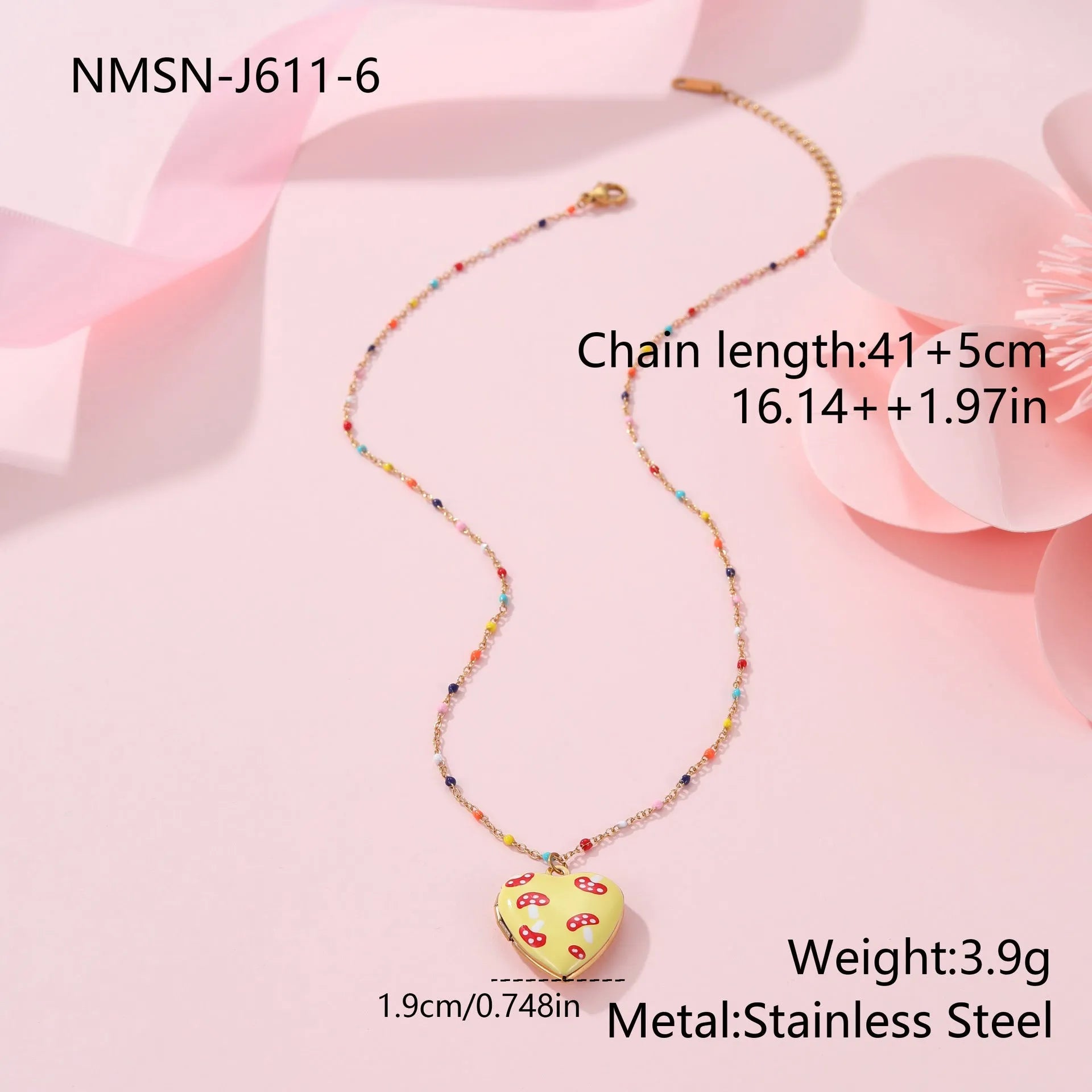 Stainless steel fruit pendant necklace with gold plating showing heart and fruit charm designs on adjustable chain