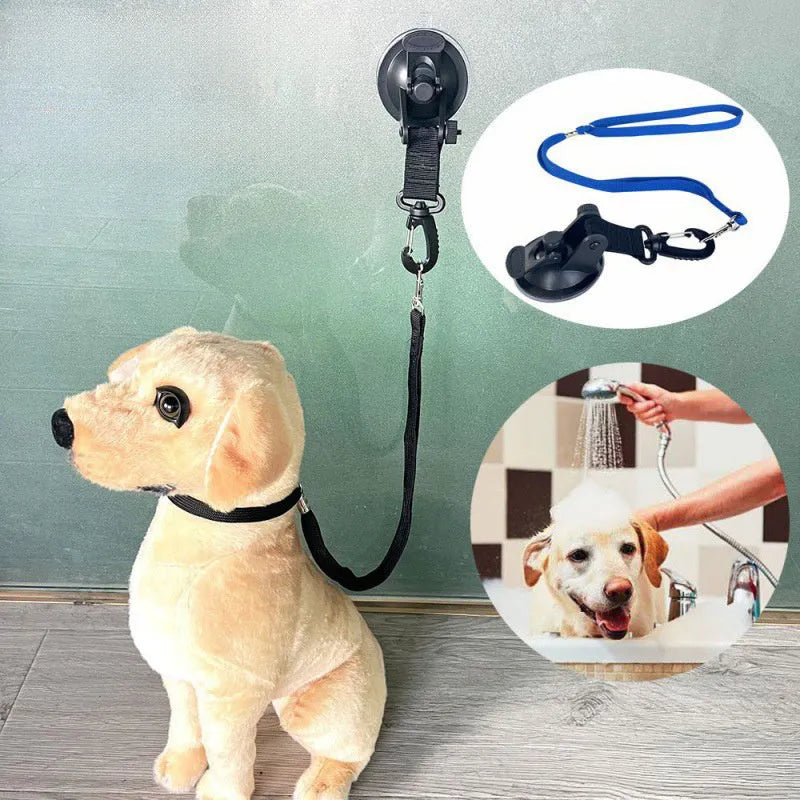 Pet bathing restraint with suction cup handcuffs and traction rope for dog washing in black or blue colour options