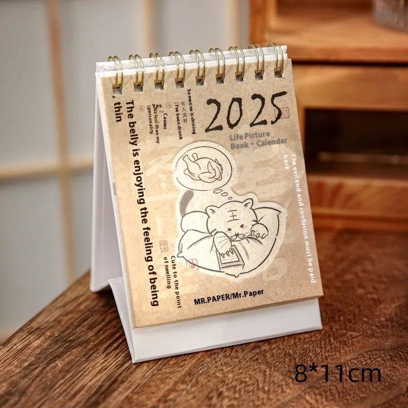 Mini 2025 desk calendar showing Coffee Time design with simple modern style