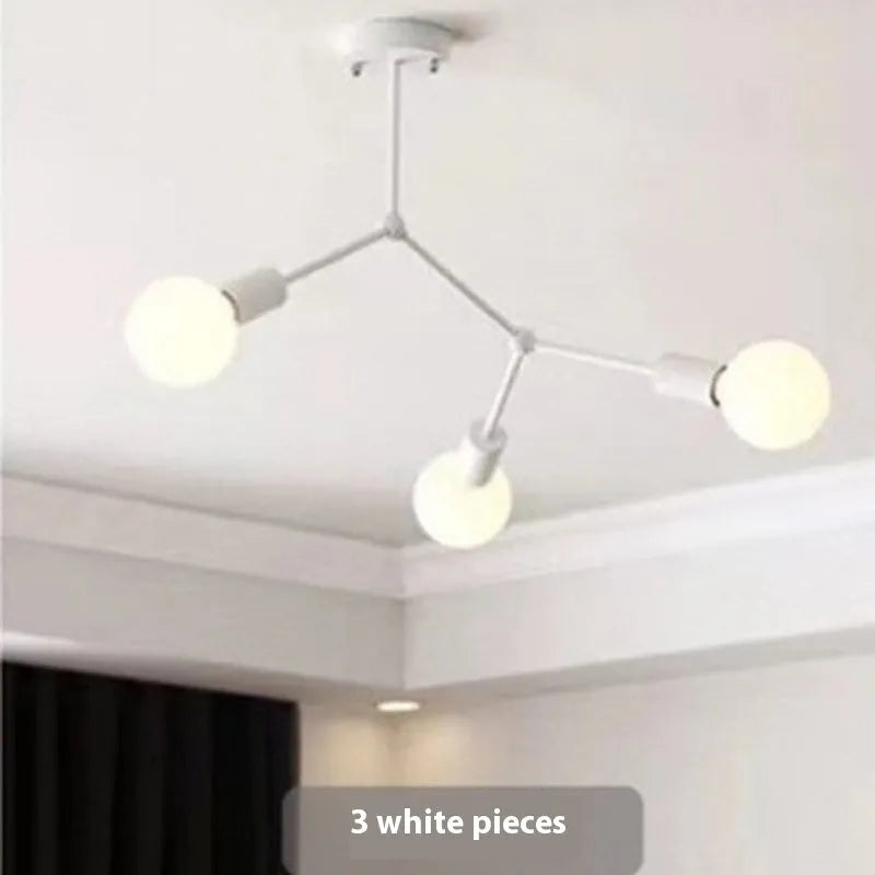 Iron Nordic style ceiling chandelier with multiple light heads in black or white finish