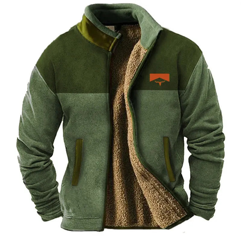 Men's padded polyester coat in regular fit with fleece lining shown in green colour
