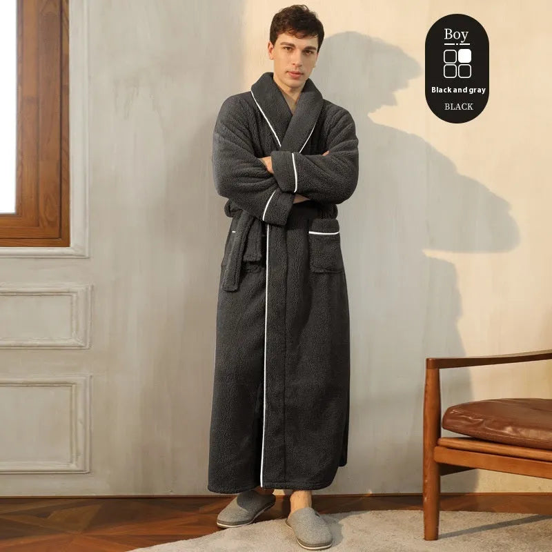 Plus size thickened flannel bathrobe for couples in winter with super thick 301-350 gsm fabric
