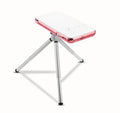 White and rose gold M6S miniature portable DLP Android projector with 32GB memory on a table.