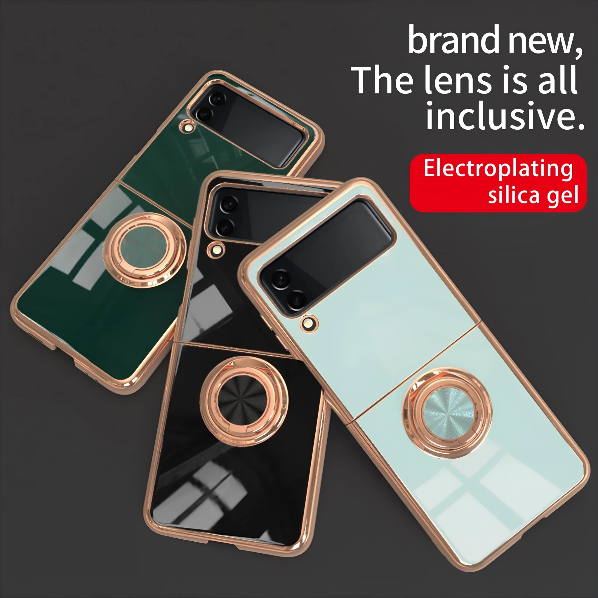 Samsung Z Flip Dark Night Green phone case with electroplated magnetic ring and bracket stand