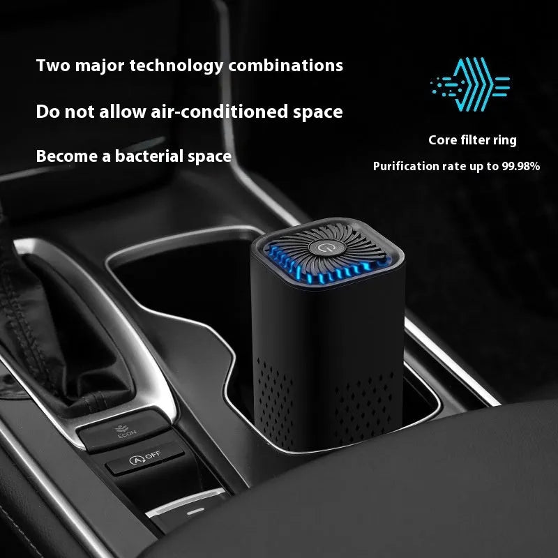 Mini USB air purifier in black and white colour options with HEPA filter for cars and small spaces