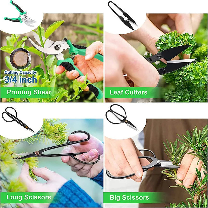 24-piece bonsai tools set in compact case with stainless steel heads for pruning potted plants