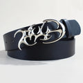 Men's casual PU leather belt with an alloy snap buckle, 105cm long and 3.3cm wide.