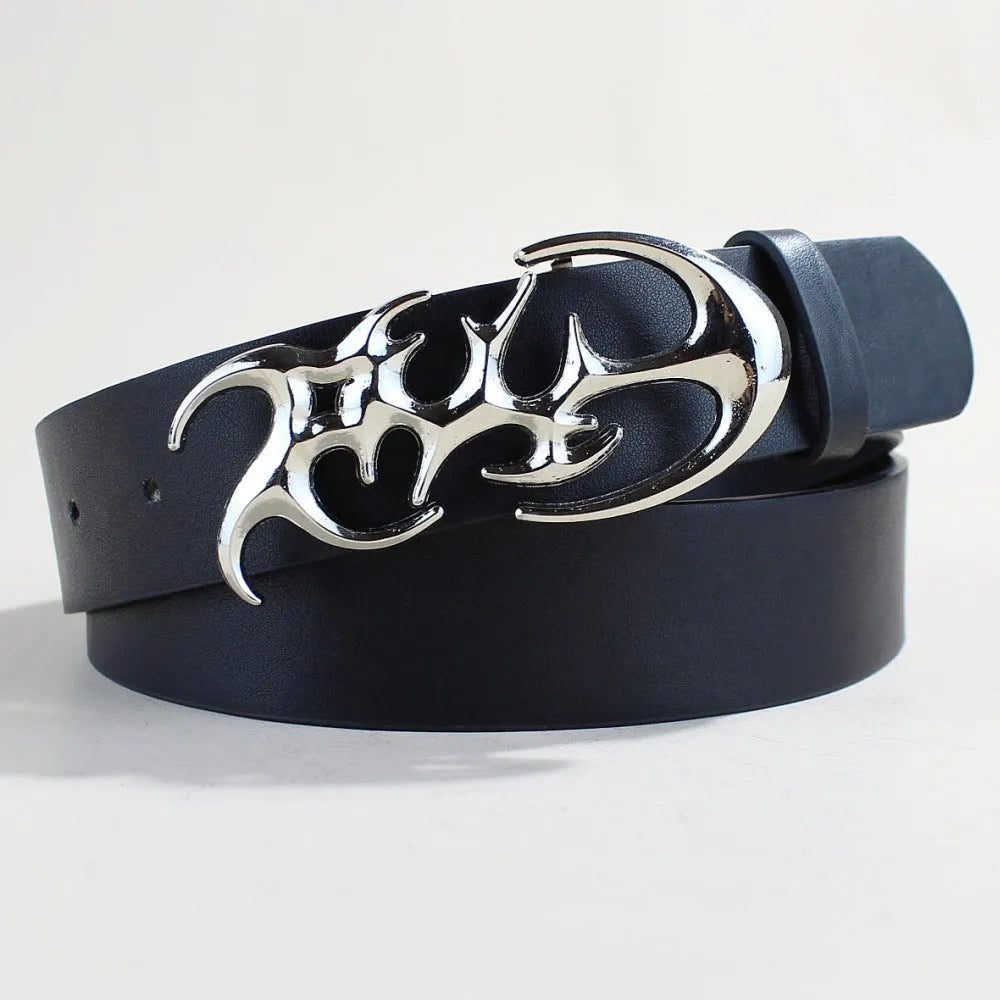 Men's casual PU leather belt with an alloy snap buckle, 105cm long and 3.3cm wide.