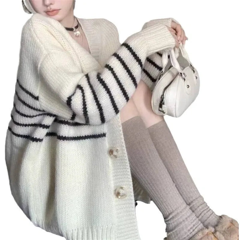 Button cardigan with 3D pattern in Japanese Korean casual style