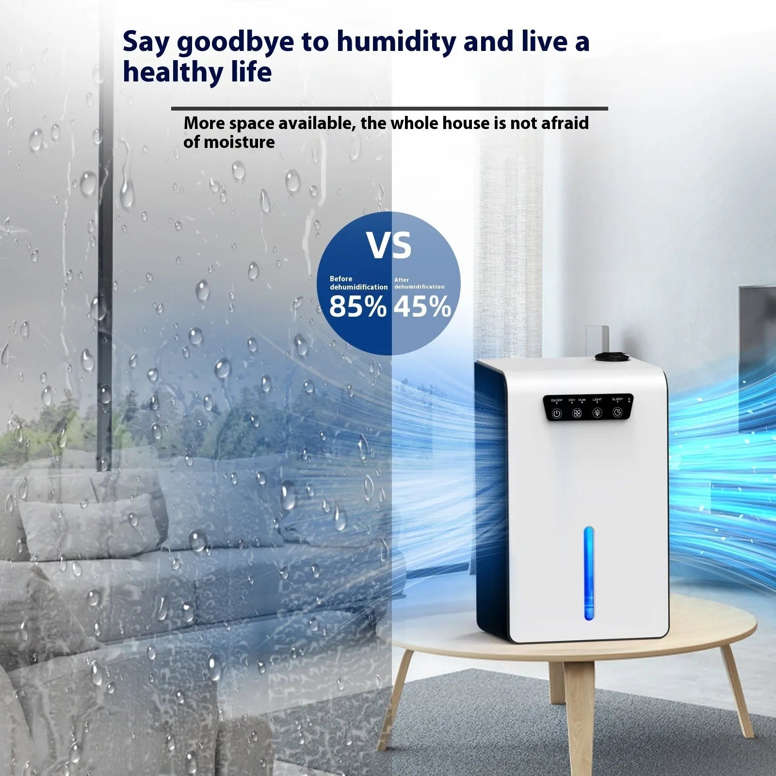 Small milky white portable household dehumidifier for bedrooms and laundry areas.