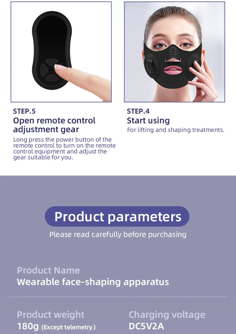 Black photon facial mask beauty device with USB connection cable and adjustable settings