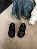 Retro closed toe sandals with raised bottom, ankle strap buckle, and round toe in apricot colour