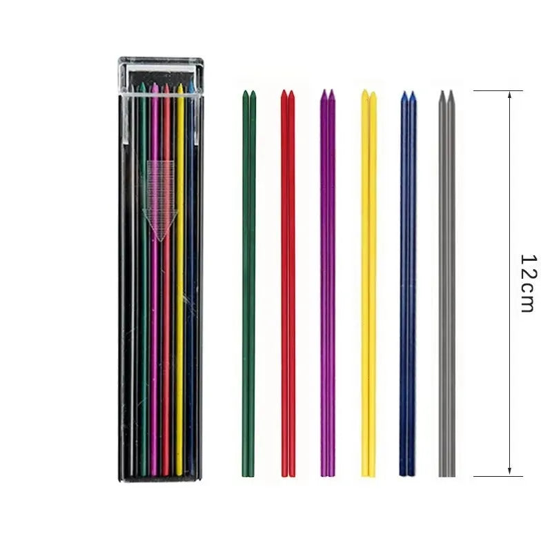 Box of 12 multicoloured 0.5mm mechanical pencil leads for drawing and writing.