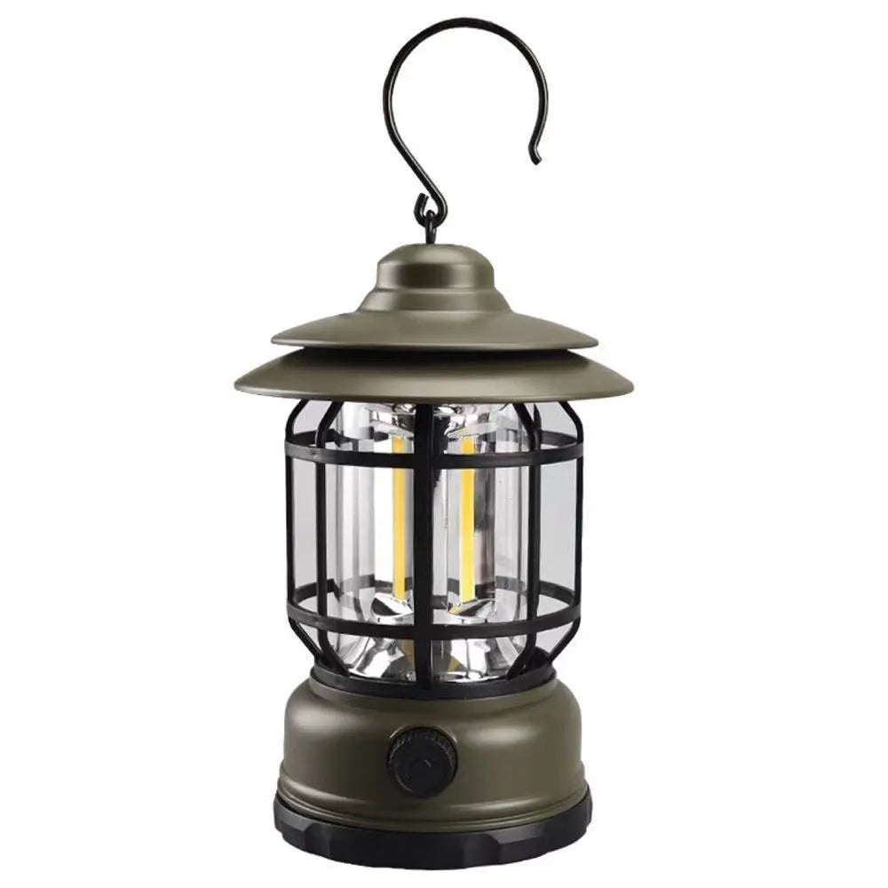 Portable camping lantern in black, green or red with super bright light for booths and outdoor use