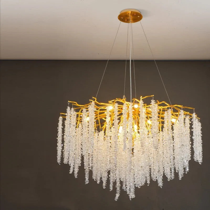 Crystal chandelier light with adjustable suspension and aluminium alloy body