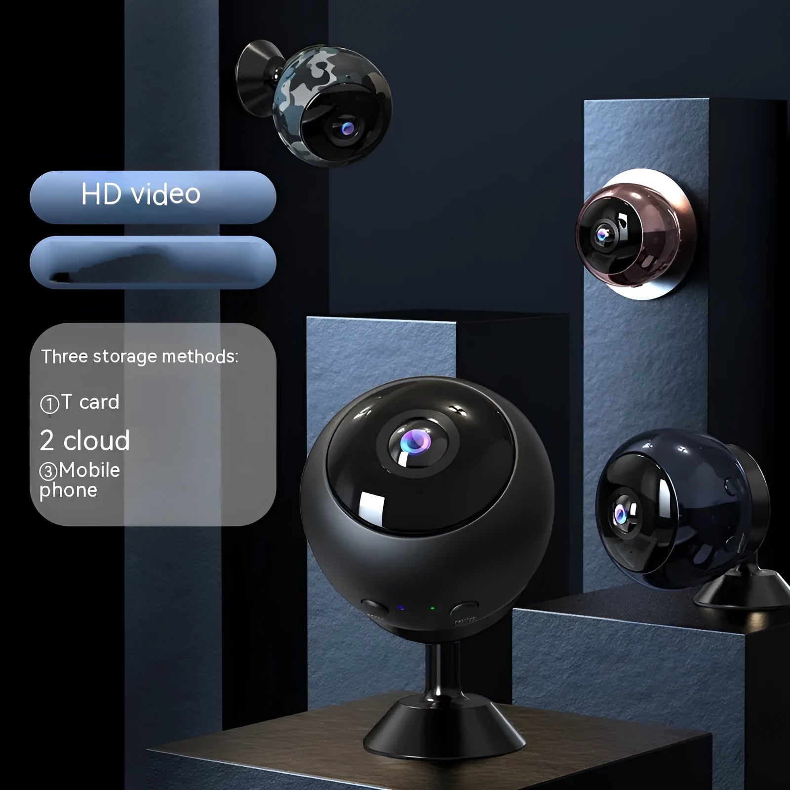 Wireless WiFi surveillance camera with 1080p resolution and ABS plastic housing for indoor security monitoring