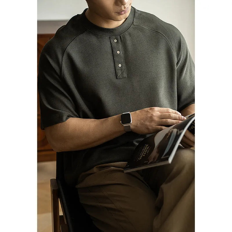 Terry texture casual pullover top with raglan sleeves in cotton blend fabric