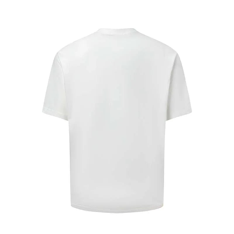 Man wearing a blue American retro letter print loose fit cotton blend t-shirt.
