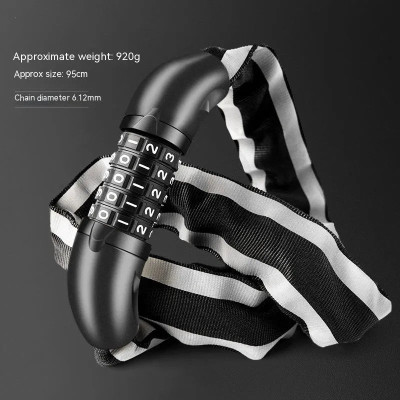 Portable black bicycle chain lock with 95cm zinc alloy chain and key chain mechanism