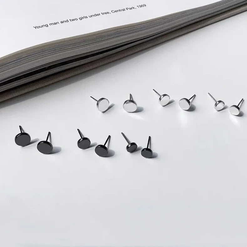 S999 sterling silver flat ear bone studs in geometric round shape, silver and black colour options