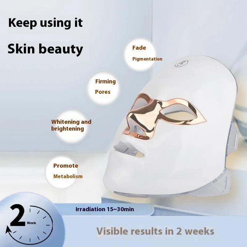 Rechargeable manual touch LED beauty mask in white rose gold rim colour with charging cable