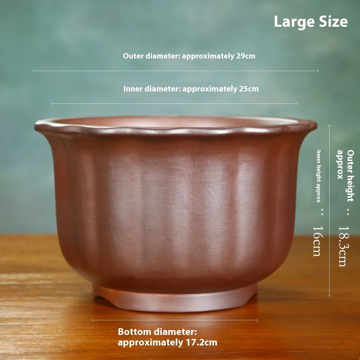 Purple sand ceramic flower pot with antique carved wood burning texture for indoor plants