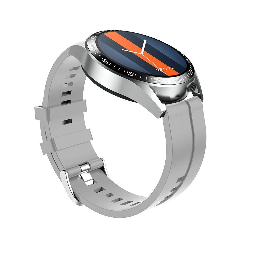 GS3 Max black smartwatch with IPS screen on a silicone strap, showing health stats interface.