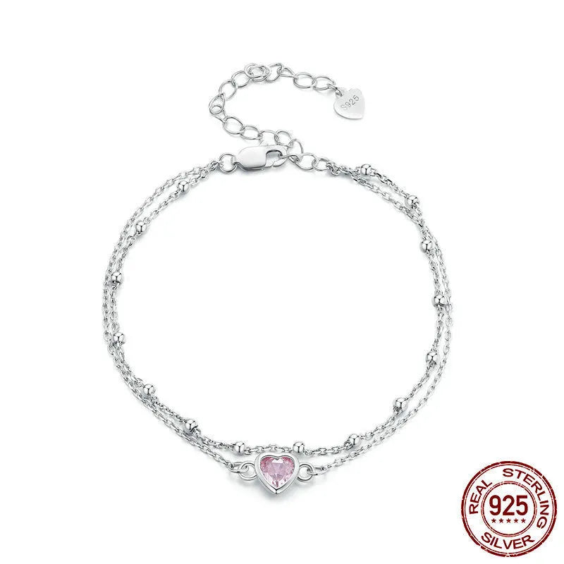 925 sterling silver bracelet with small heart pendant on an adjustable chain, style BSB152.
