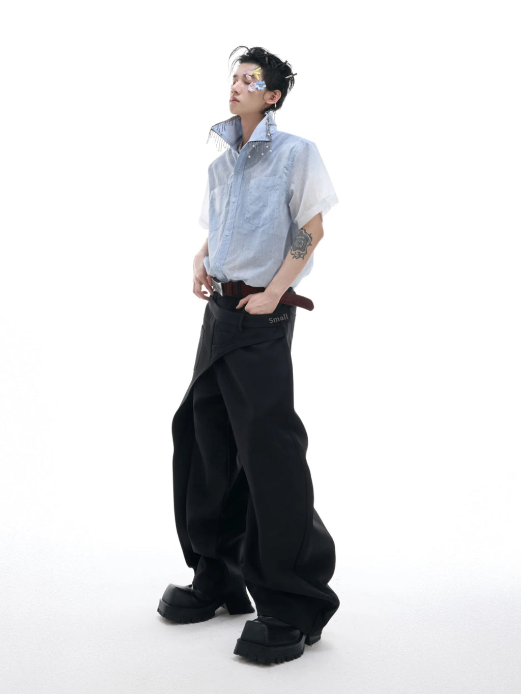 Blue gradient loose fit half sleeve summer shirt on hanger