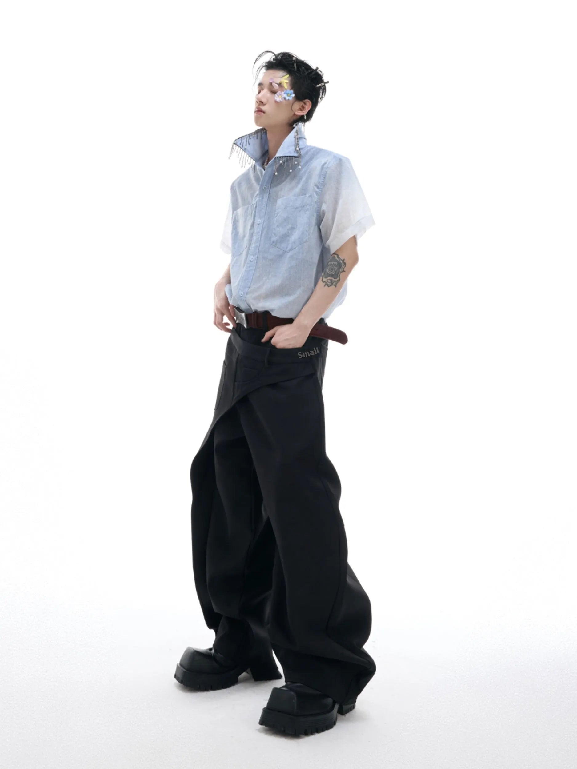 Blue gradient loose fit half sleeve summer shirt on hanger