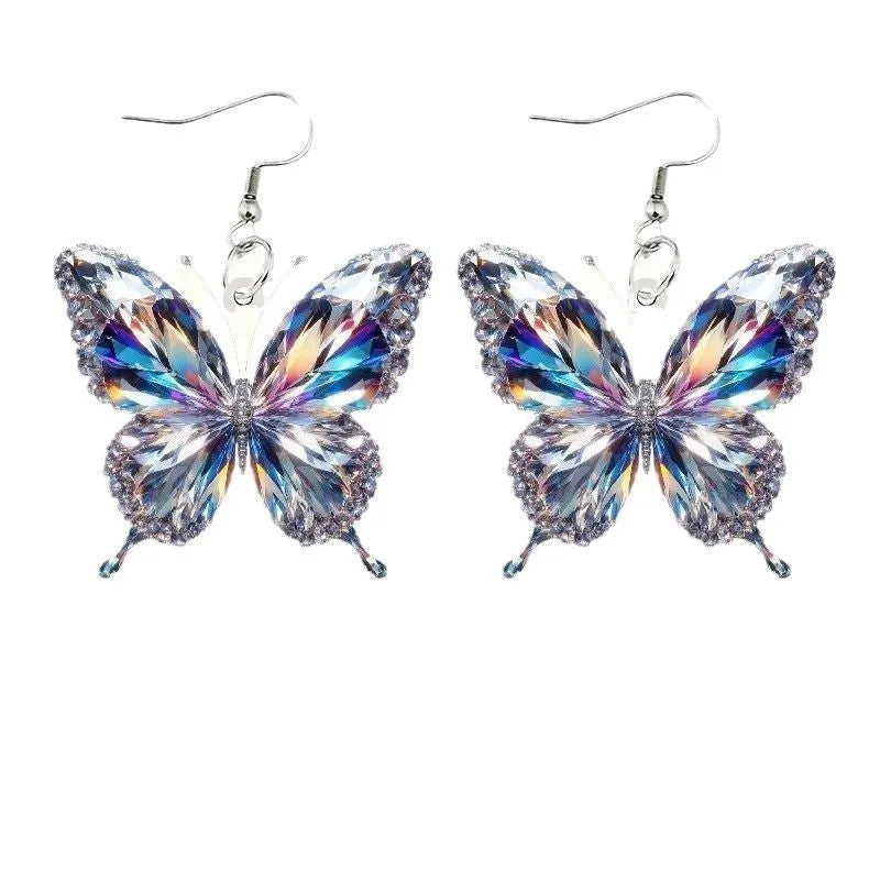 Colourful shimmer butterfly acrylic drop earrings for women pastoral style printed