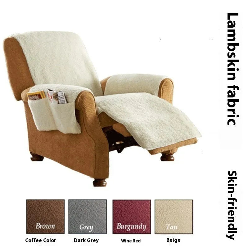 Lambswool-texture polyester sofa cushion cover in beige, red, coffee or grey with universal stretch fit