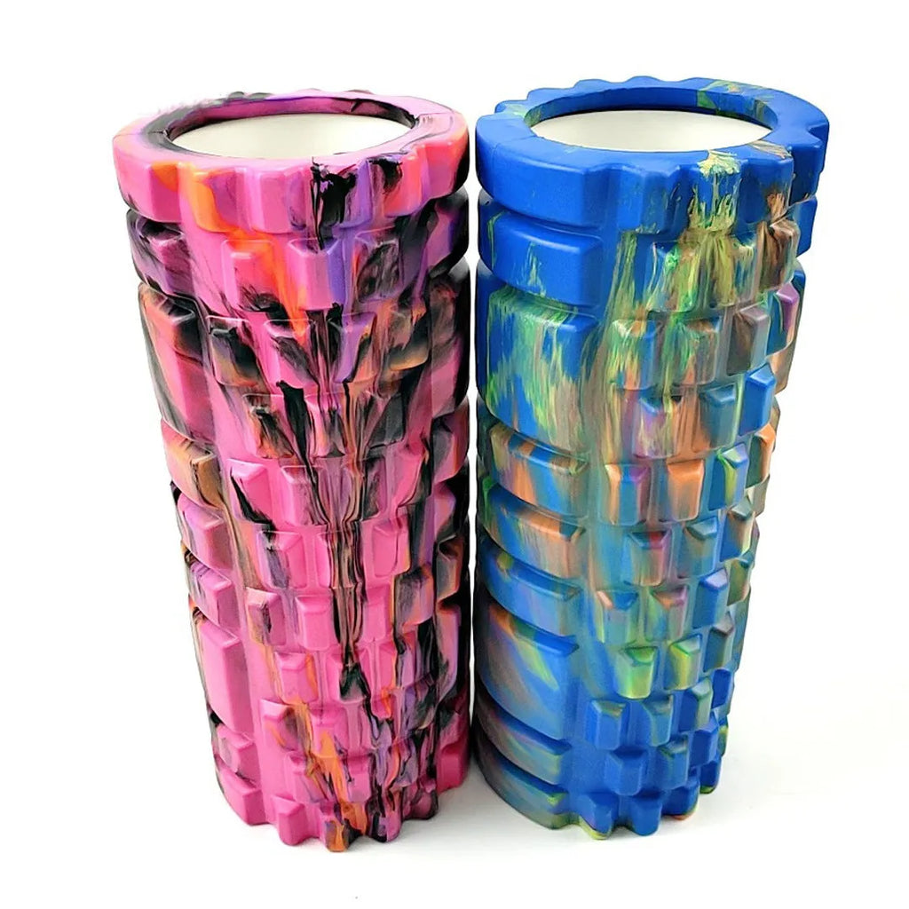 33cm camouflage pattern EVA foam roller in blue, green and yellow colour combination
