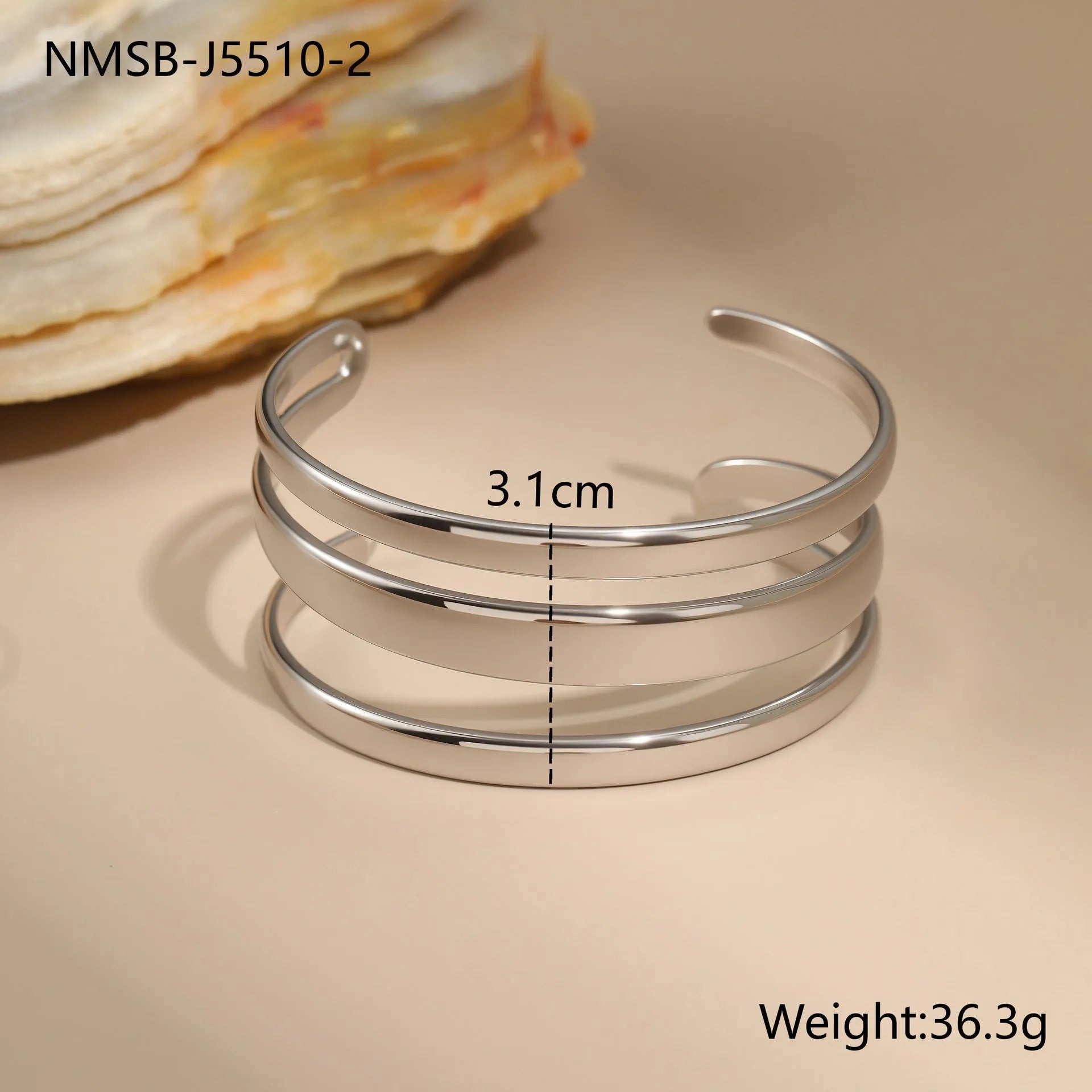 Women's geometric stainless steel bracelet with 18K gold electroplating in simple opening design