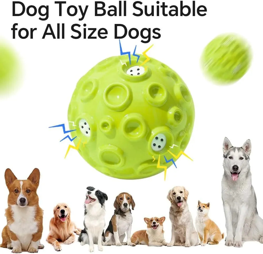 Durable natural rubber dog toy ball with meteorite-shaped bumps in multiple colour options
